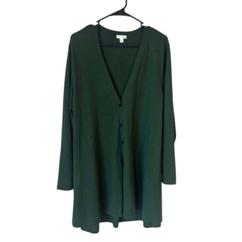 J. Jill Forest Green Wool Blend V-Neck Longline Cardigan Sweater Size L